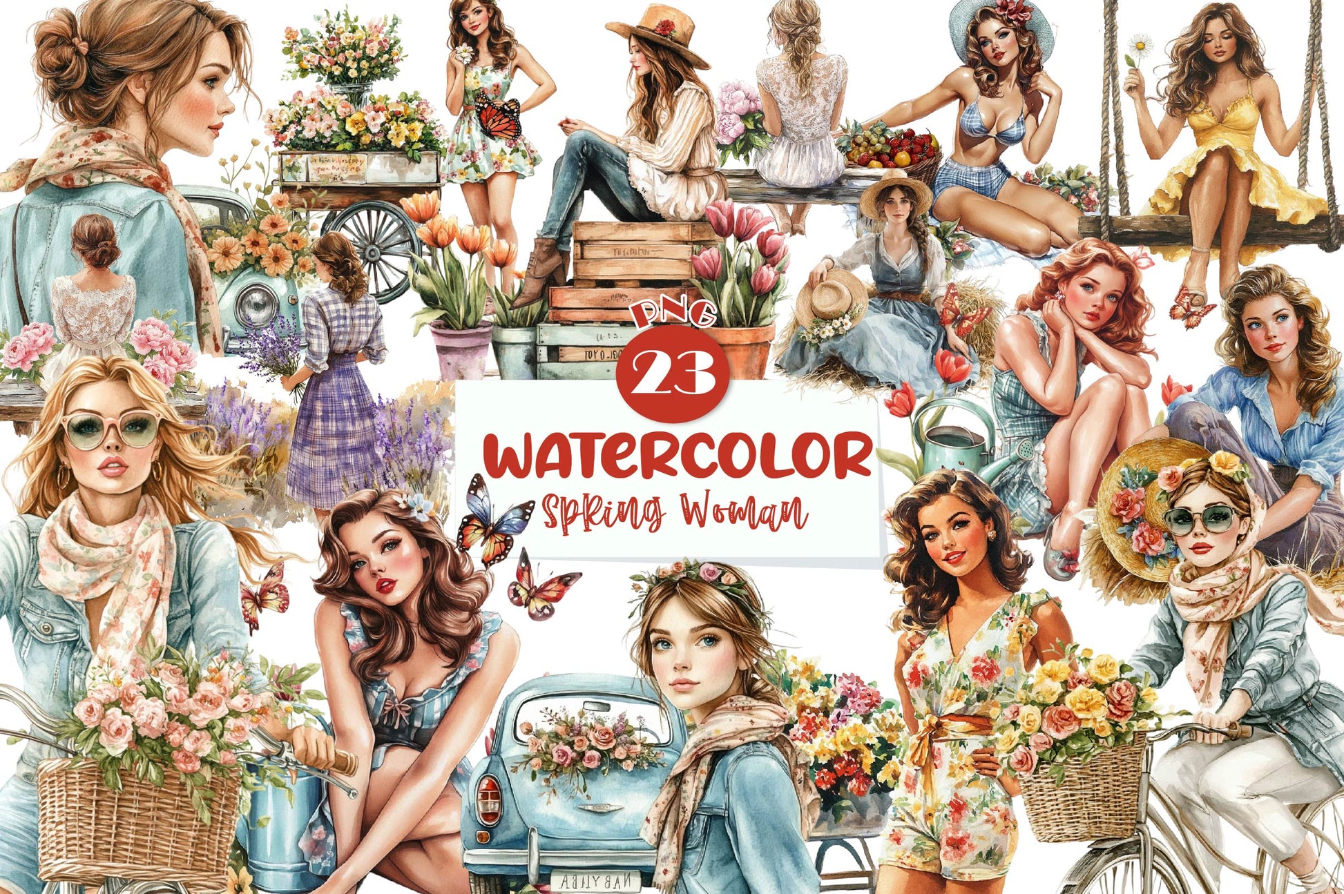 Vintage Spring Woman Clipart Bundle - CraftNest - Digital Crafting and Art