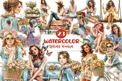 Vintage Spring Woman Clipart Bundle - CraftNest - Digital Crafting and Art