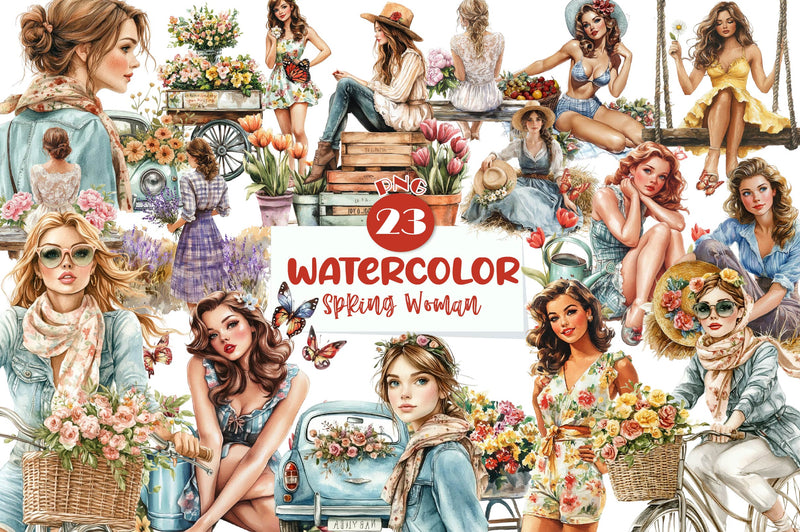 Vintage Spring Woman Clipart Bundle - CraftNest - Digital Crafting and Art