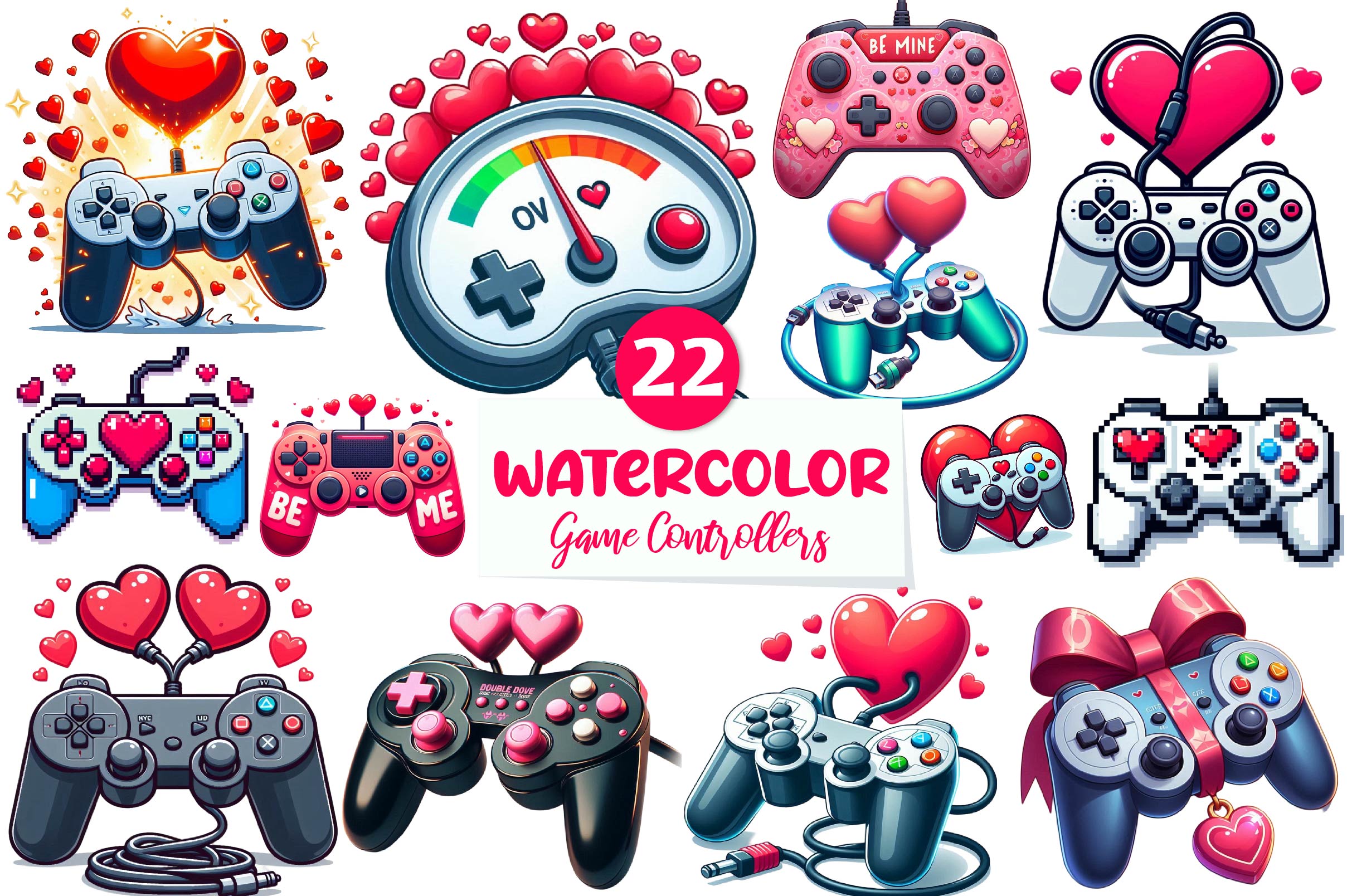 Valentine Game Controllers Clipart Bundle - CraftNest - Digital Crafting and Art