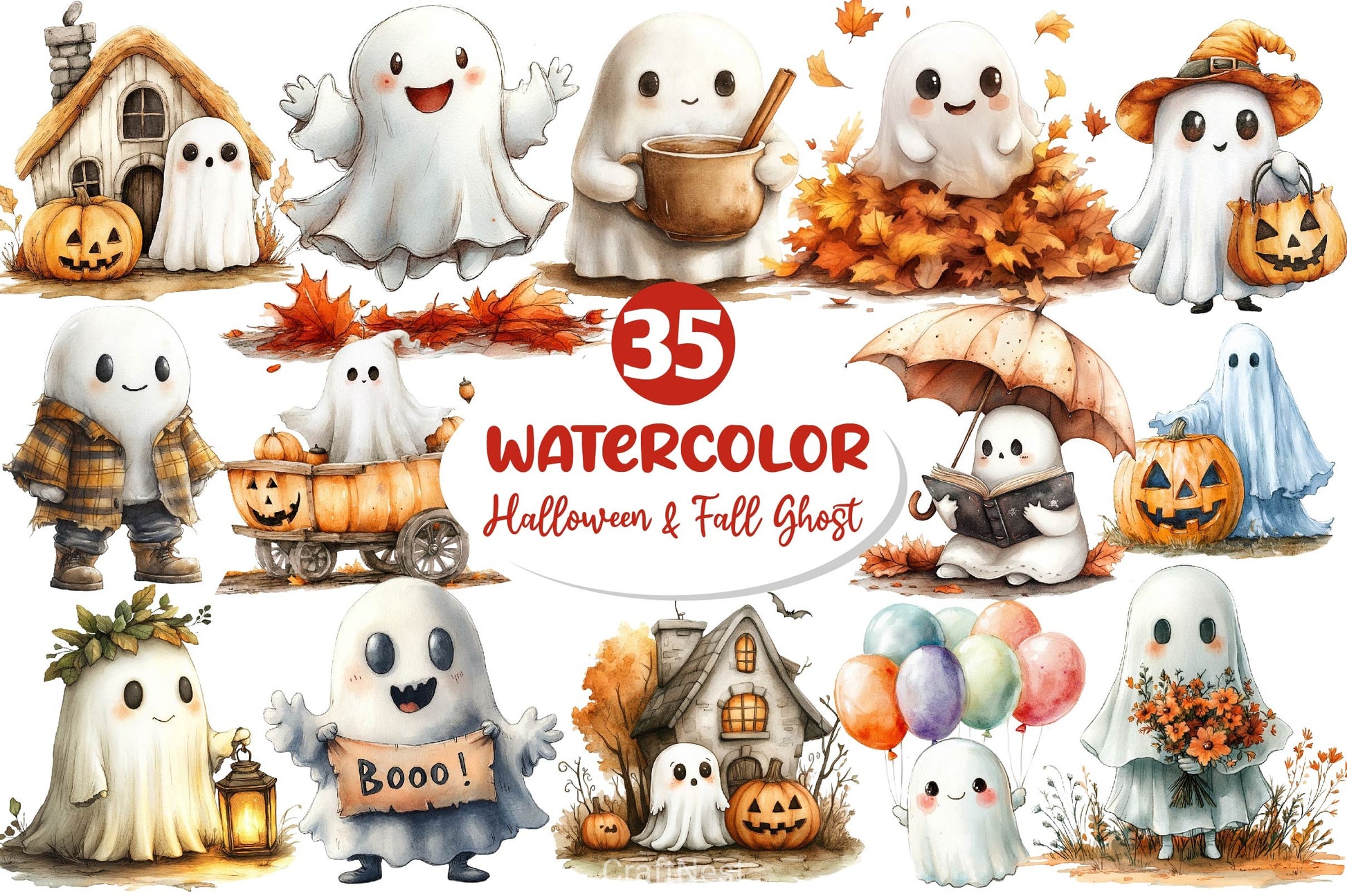 Halloween & Fall Ghost Clipart Bundle - CraftNest - Digital Crafting and Art