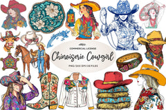 Cute Chinoiserie Cowgirl Clipart Bundle - CraftNest - Digital Crafting and Art