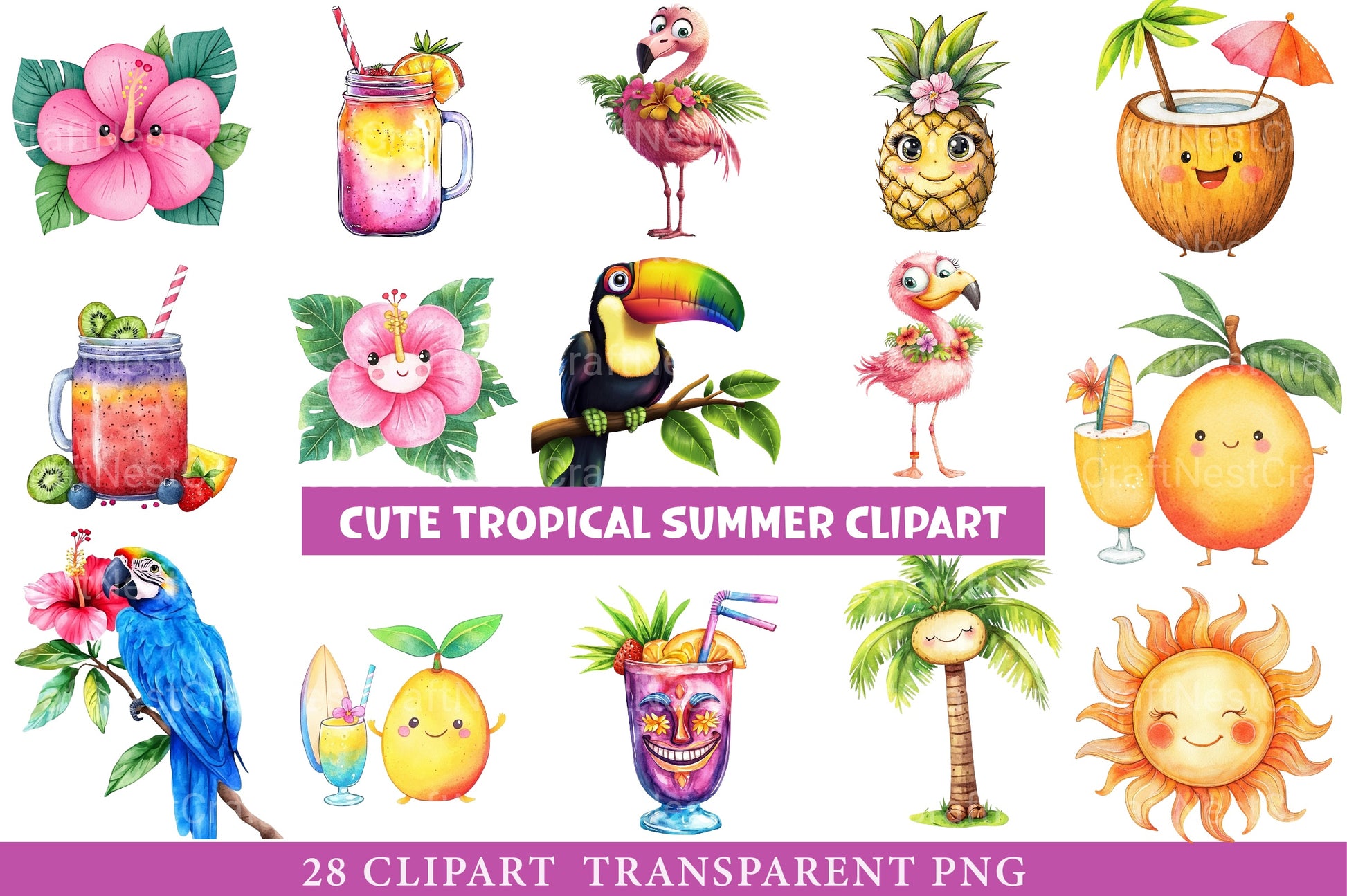 Cute Tropical Summer Clipart Bundle - CraftNest - Digital Crafting and Art