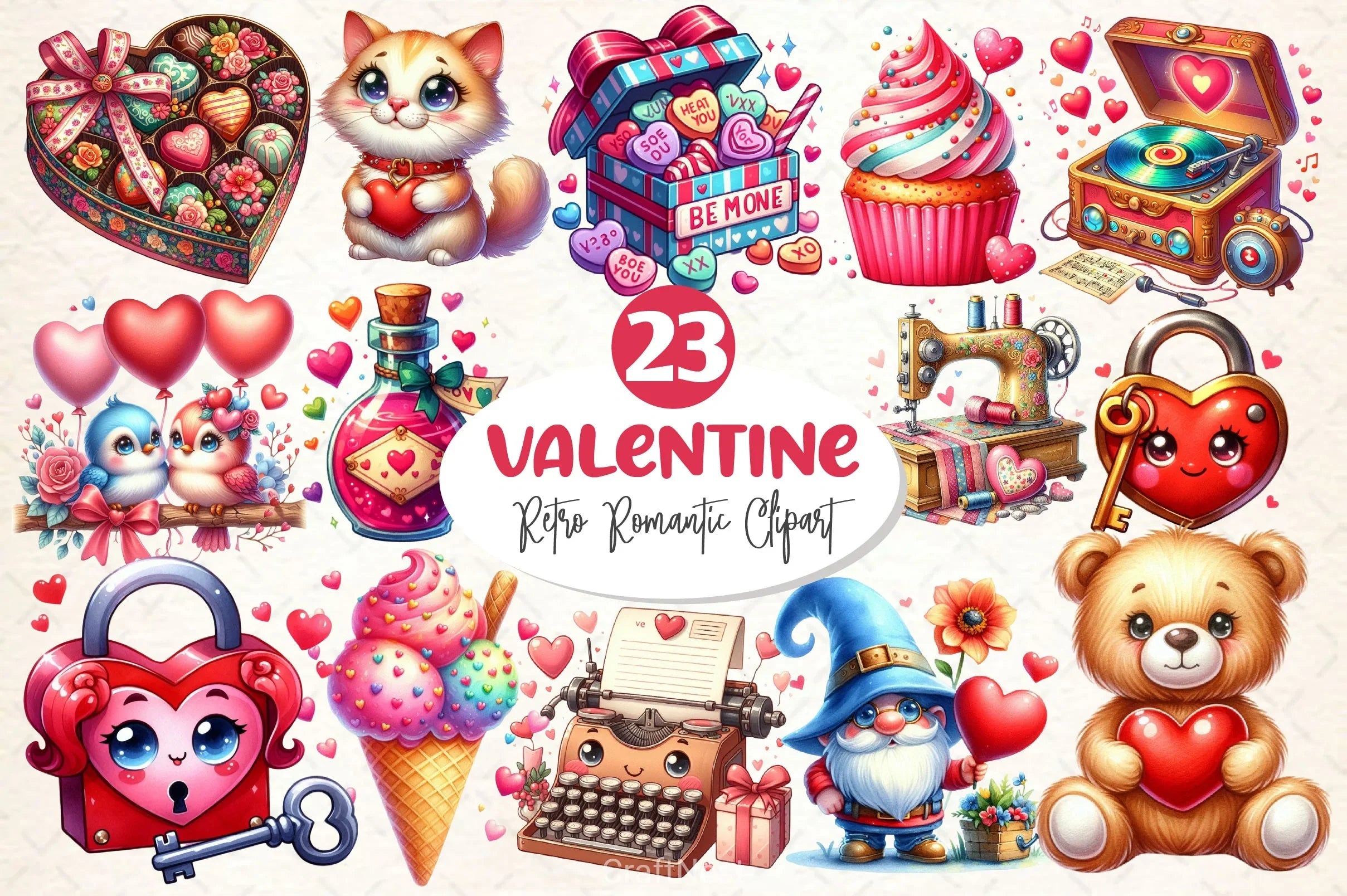 Retro Romantic Valentine Clipart Bundle 2 - CraftNest - Digital Crafting and Art