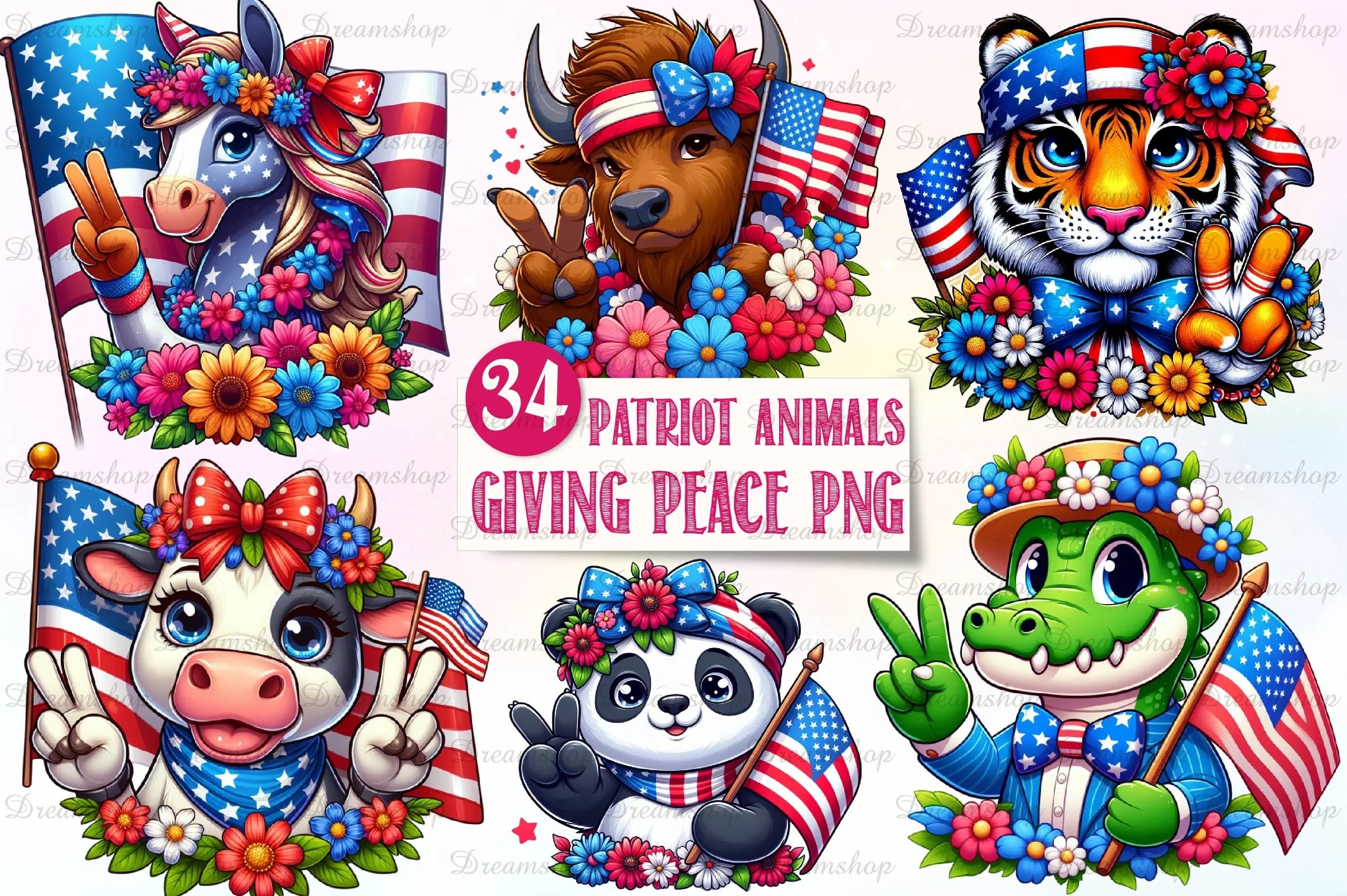 Patriot Animals Giving Peace Sign Clipart Bundle - CraftNest - Digital Crafting and Art