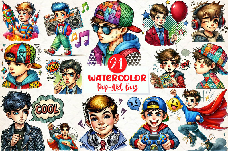 Pop Art Boy Clipart Bundle - CraftNest - Digital Crafting and Art