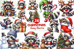 Funny Christmas Raccoon Clipart Bundle - CraftNest - Digital Crafting and Art