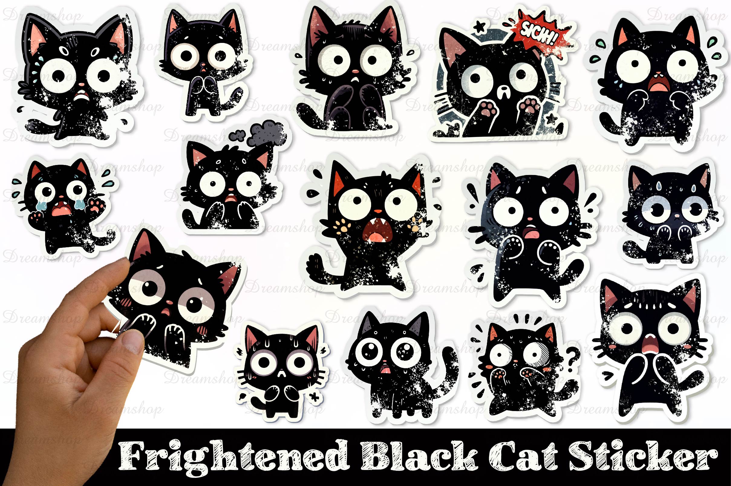 Frightened Black Cat Sticker - CraftNest - Digital Crafting and Art