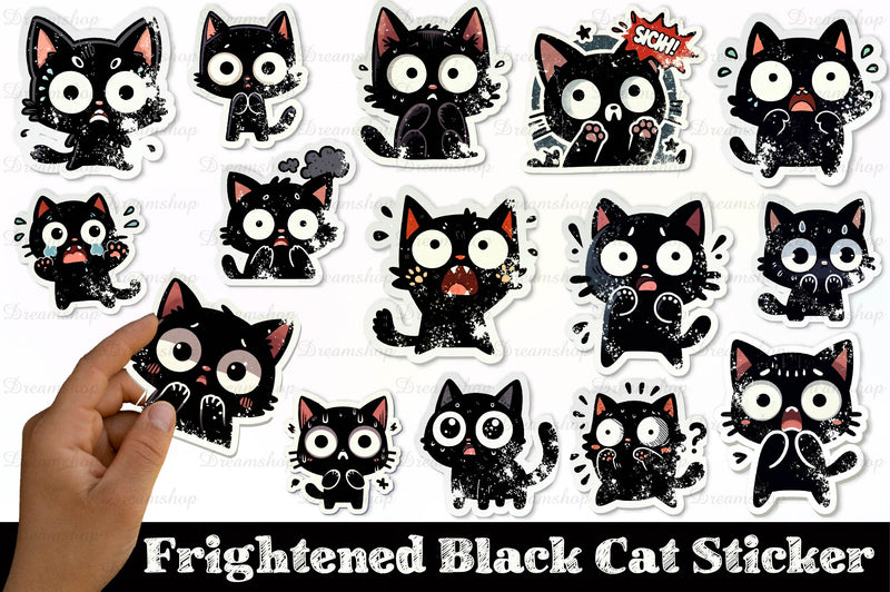 Frightened Black Cat Sticker - CraftNest - Digital Crafting and Art