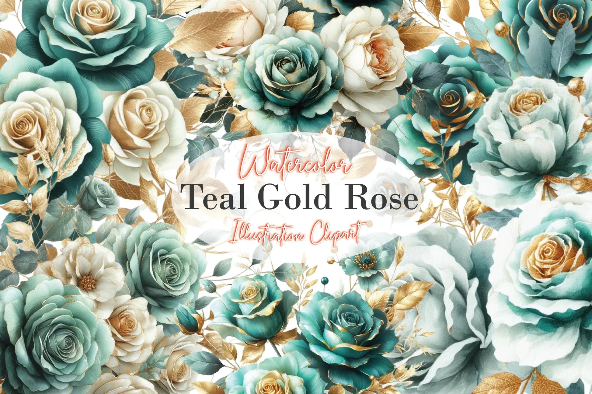 Teal And Gold Roses Clipart Bundle - CraftNest - Digital Crafting and Art