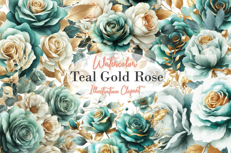 Teal And Gold Roses Clipart Bundle - CraftNest - Digital Crafting and Art