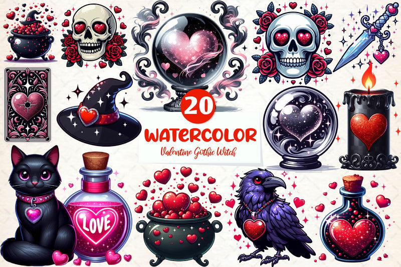 Valentine Gothic Witch Clipart Bundle 1 - CraftNest - Digital Crafting and Art