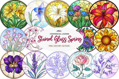 Round Stained Glass Spring Little Flower Clipart Bundle - CraftNest - Digital Crafting and Art
