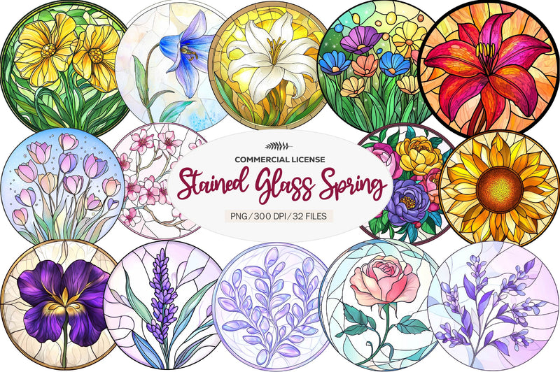 Round Stained Glass Spring Little Flower Clipart Bundle - CraftNest - Digital Crafting and Art