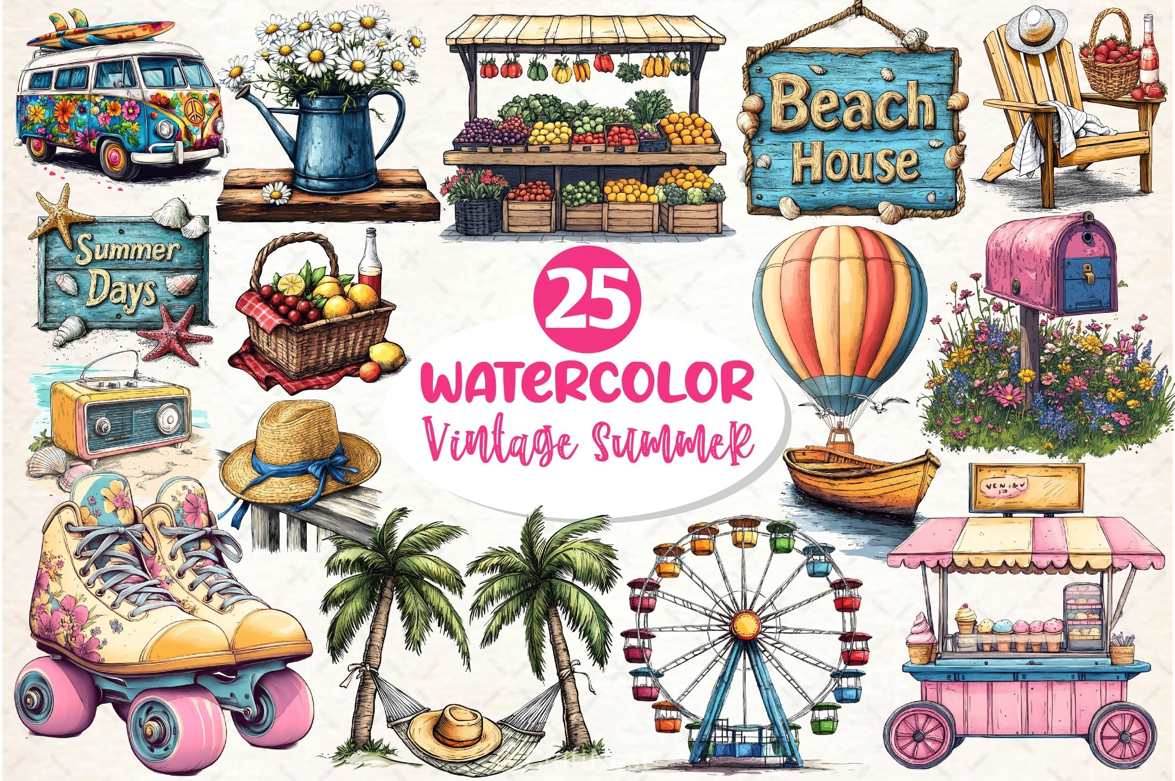 Vintage Summer Decorations Clipart Bundle 3 - CraftNest - Digital Crafting and Art