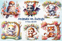 Animals On Swings Clipart Bundle - CraftNest - Digital Crafting and Art
