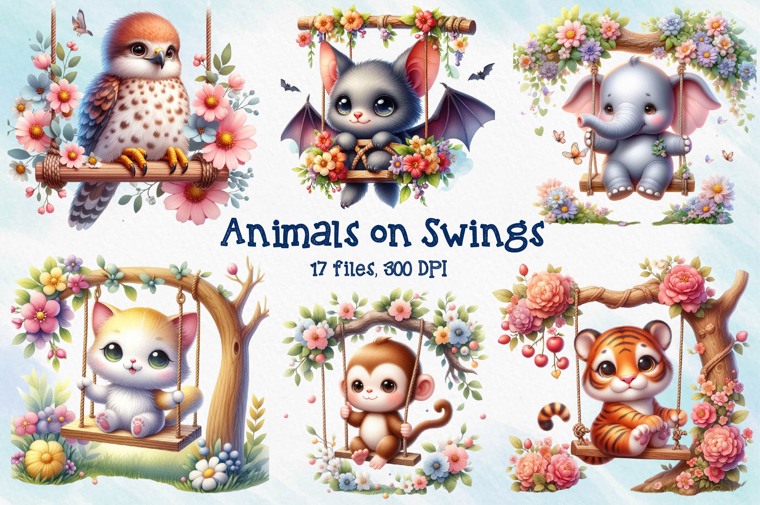 Animals On Swings Clipart Bundle - CraftNest - Digital Crafting and Art