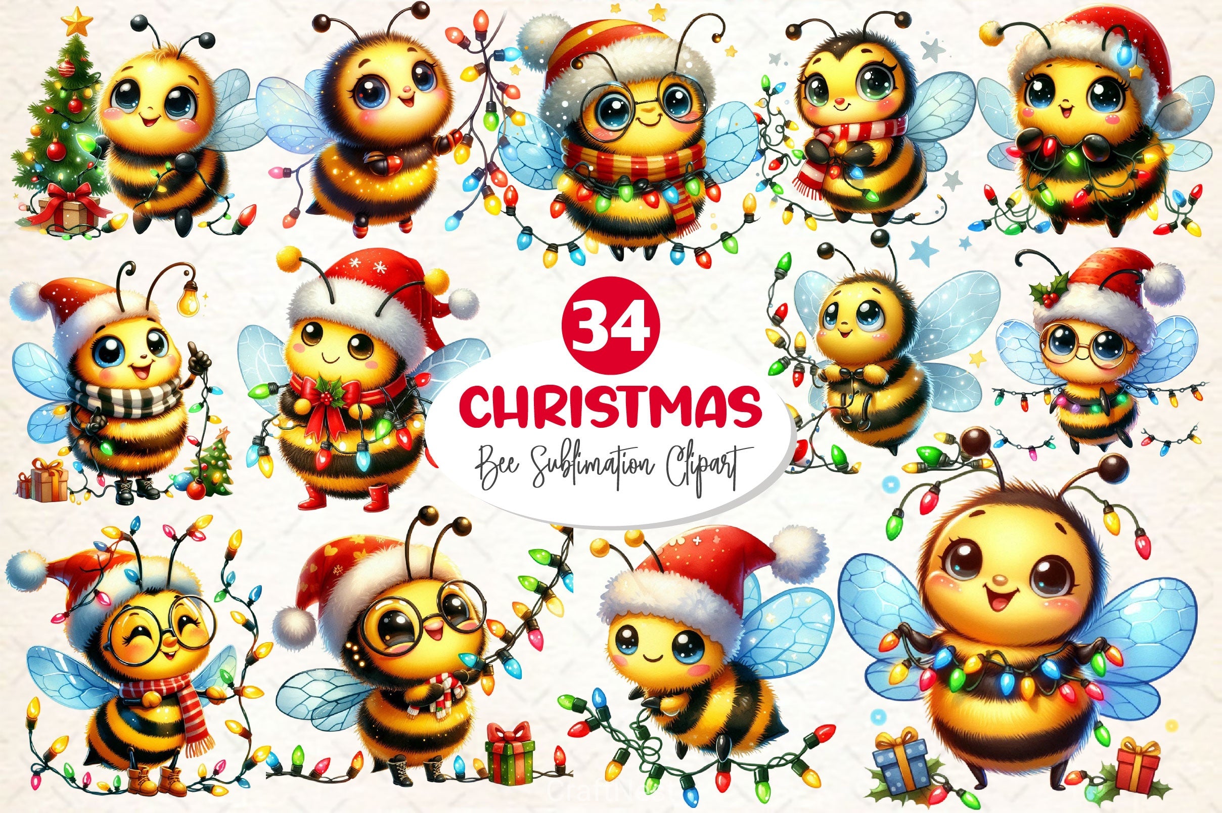 Christmas Funny Bee Clipart Bundle 2 - CraftNest - Digital Crafting and Art