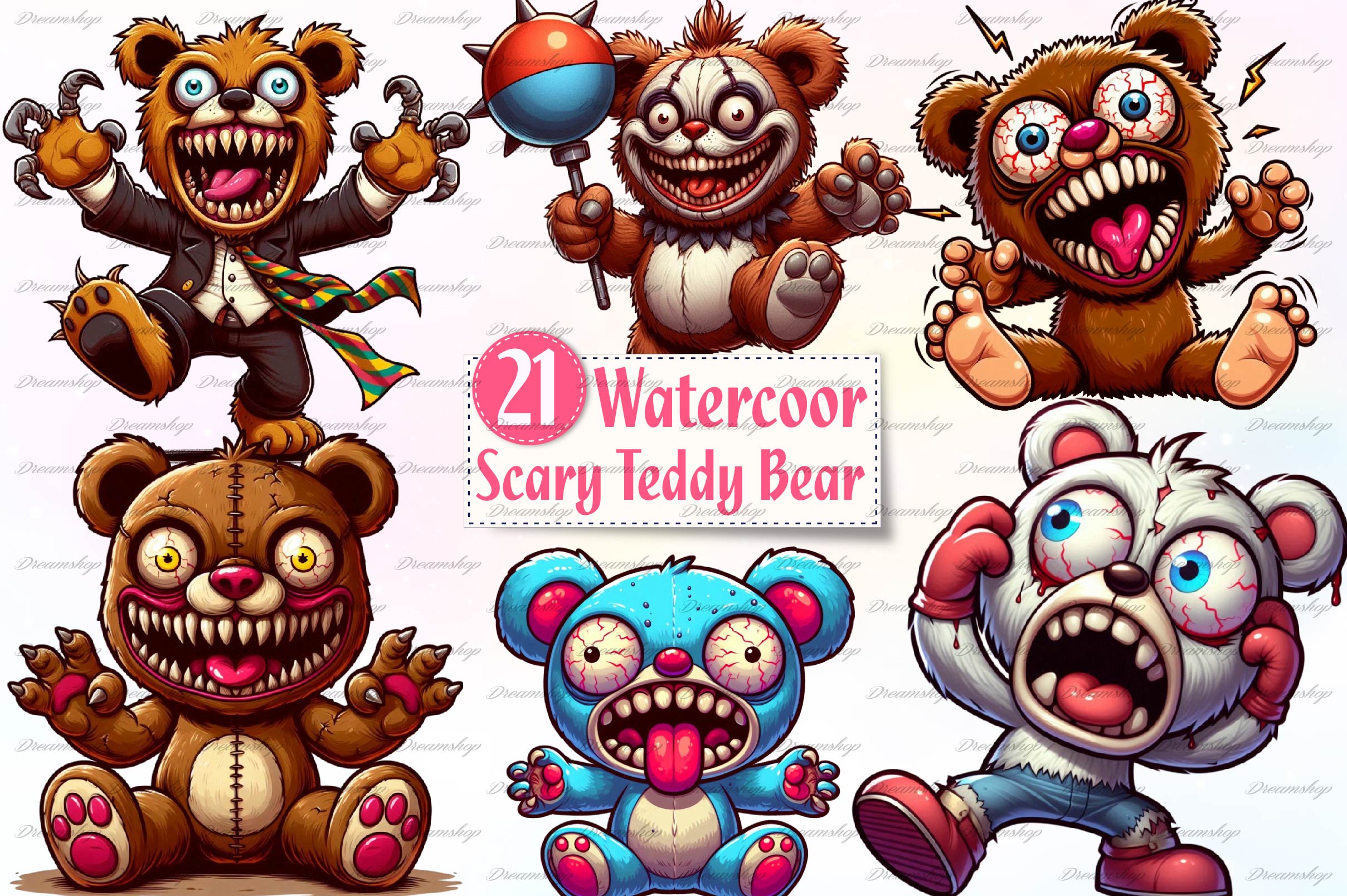 Spooky Scary Teddy Bear Clipart Bundle - CraftNest - Digital Crafting and Art