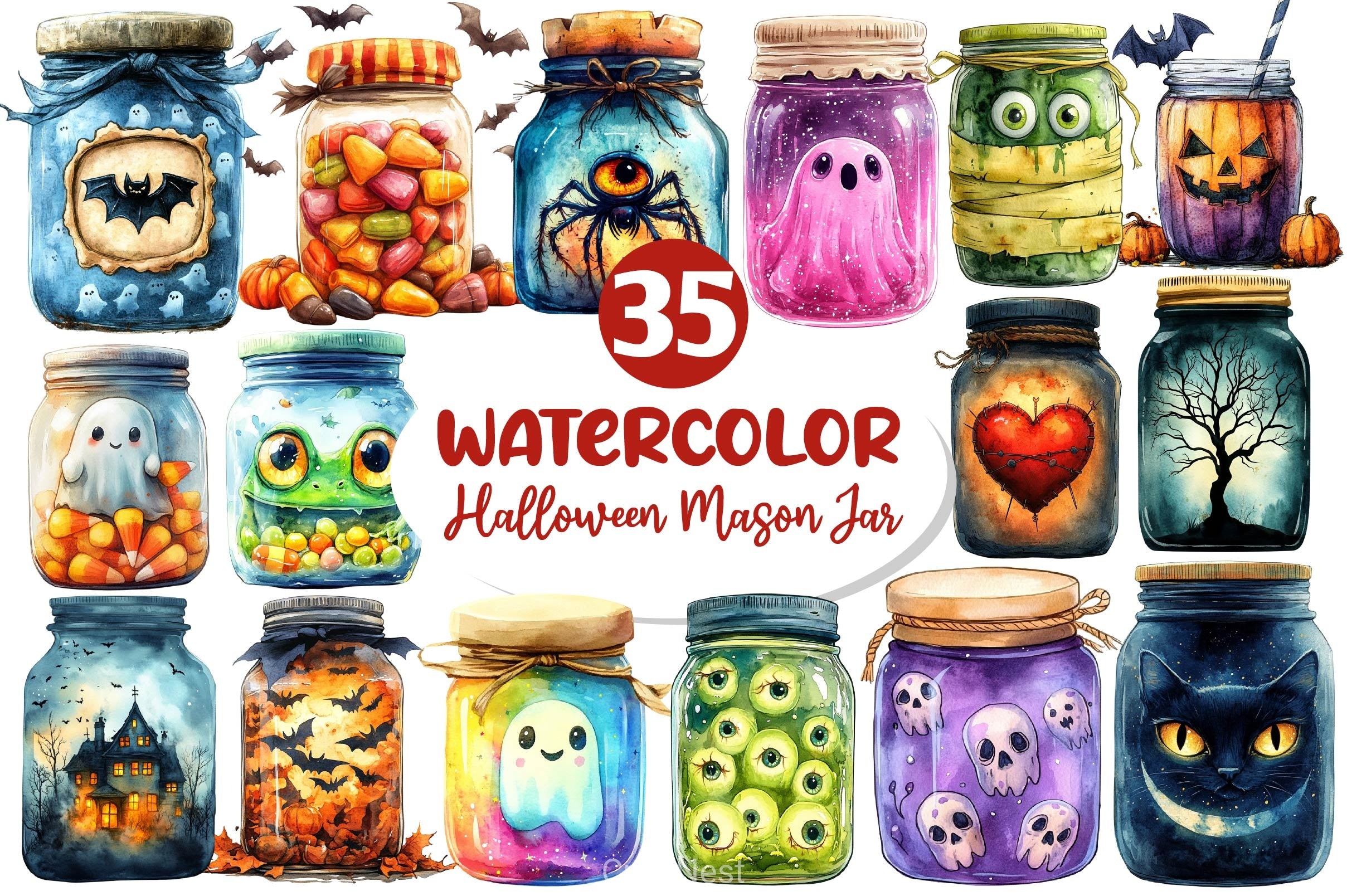 Halloween Mason Jar Clipart Bundle - CraftNest - Digital Crafting and Art