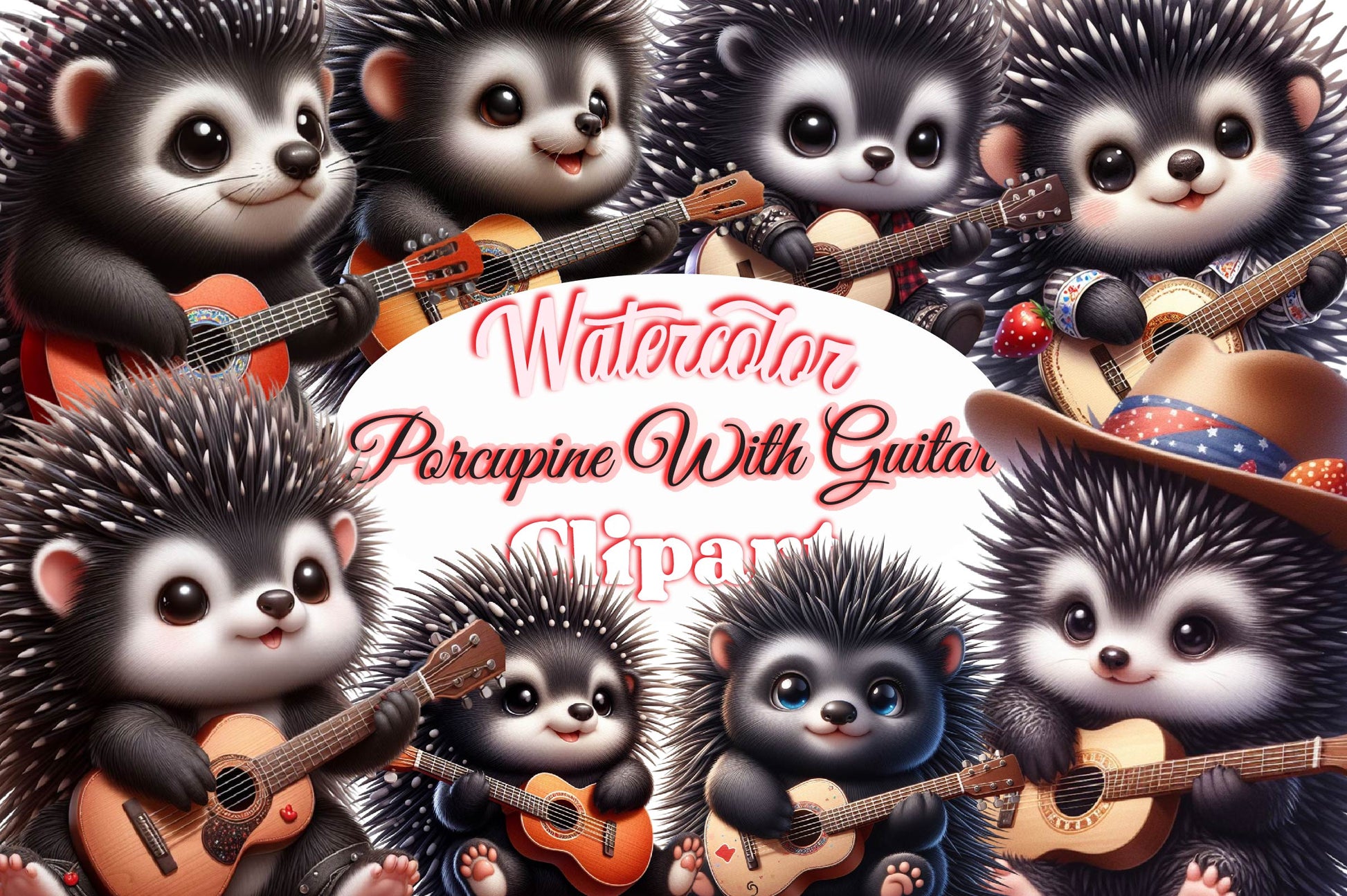 Porcupine With Guitar Clipart Bundle - CraftNest - Digital Crafting and Art