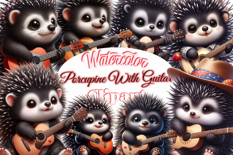 Porcupine With Guitar Clipart Bundle - CraftNest - Digital Crafting and Art