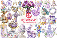 Purple Chinoiserie Easter Clipart Bundle - CraftNest - Digital Crafting and Art