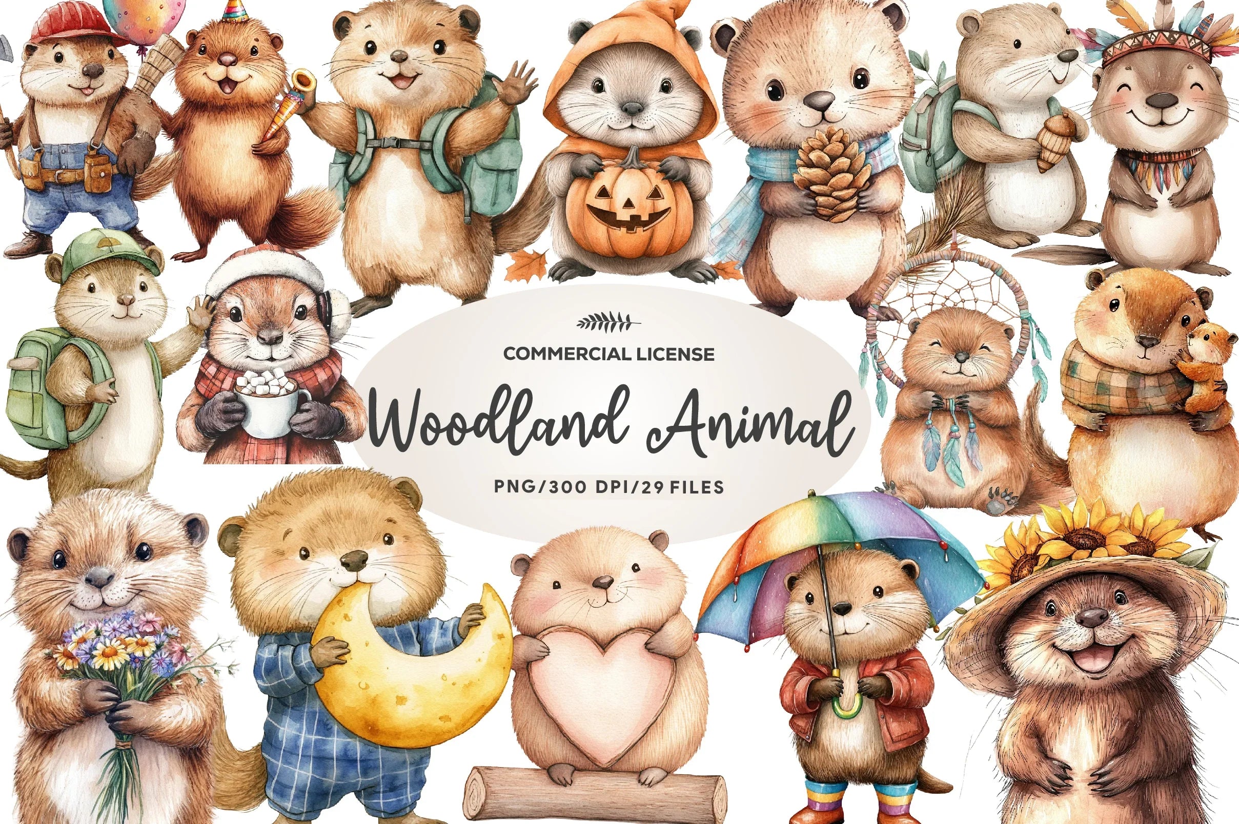 Cute Beaver Clip Art Woodland Animals Clipart Bundle - CraftNest - Digital Crafting and Art
