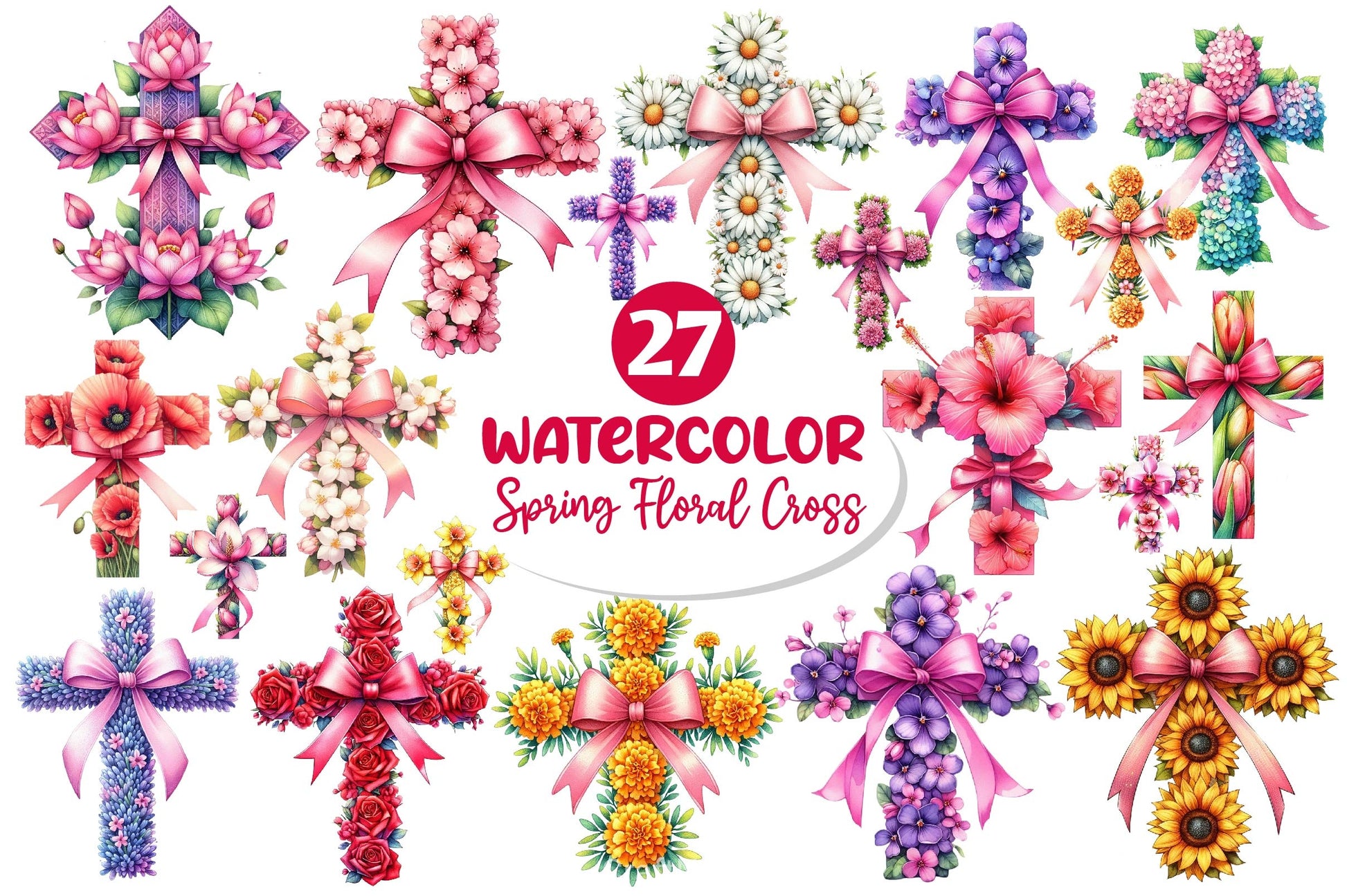 Spring Floral Cross Coquette Bow Clipart Bundle 2 - CraftNest - Digital Crafting and Art