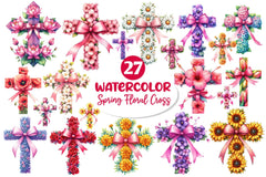 Spring Floral Cross Coquette Bow Clipart Bundle 2 - CraftNest - Digital Crafting and Art