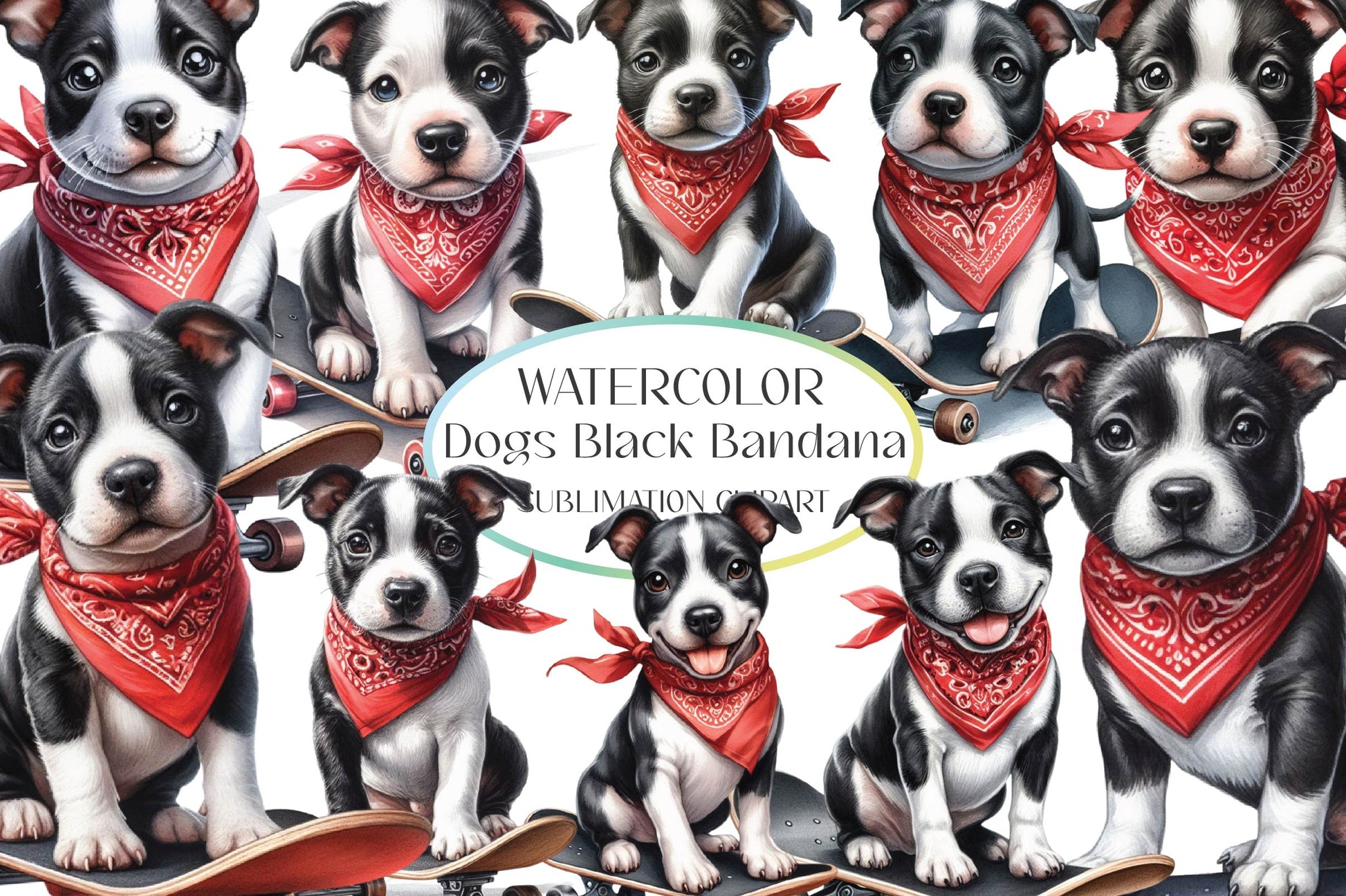 Cute Dogs Black Bandana Clipart Bundle - CraftNest - Digital Crafting and Art