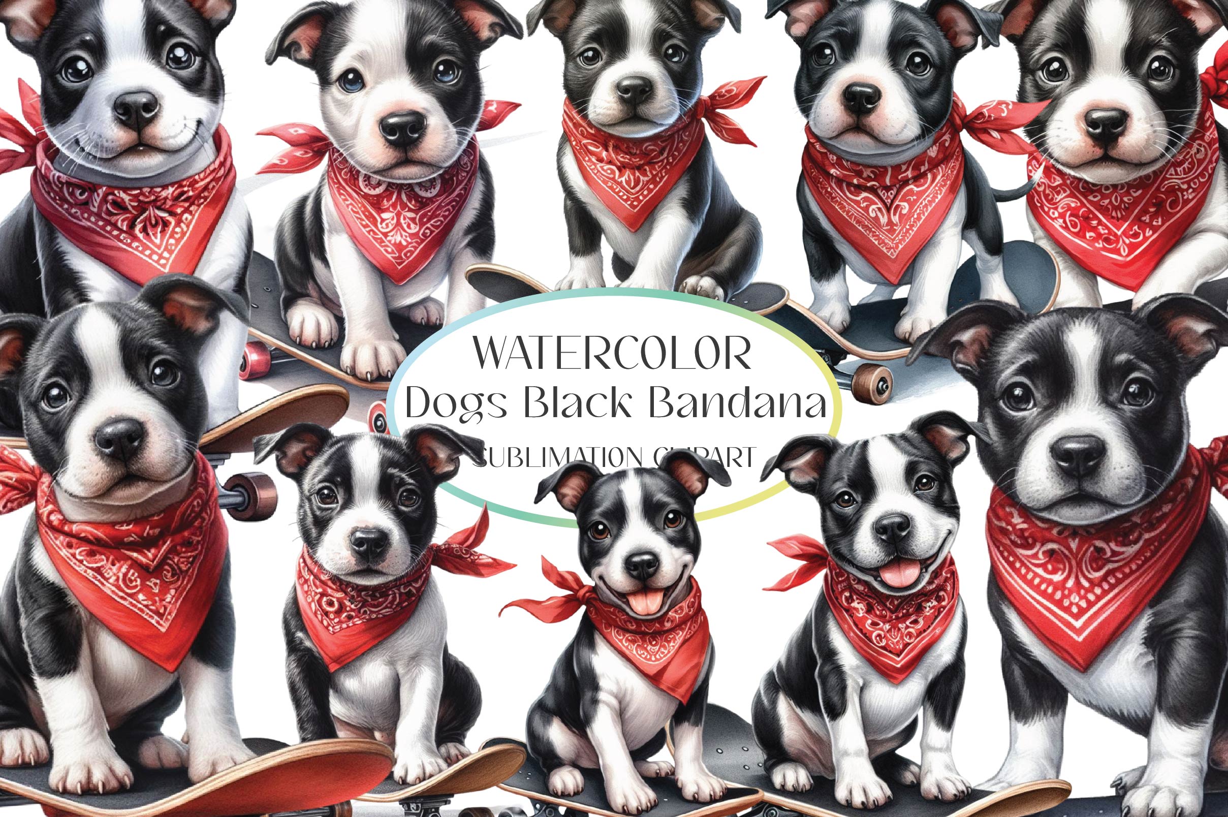 Cute Dogs Black Bandana Clipart Bundle - CraftNest - Digital Crafting and Art