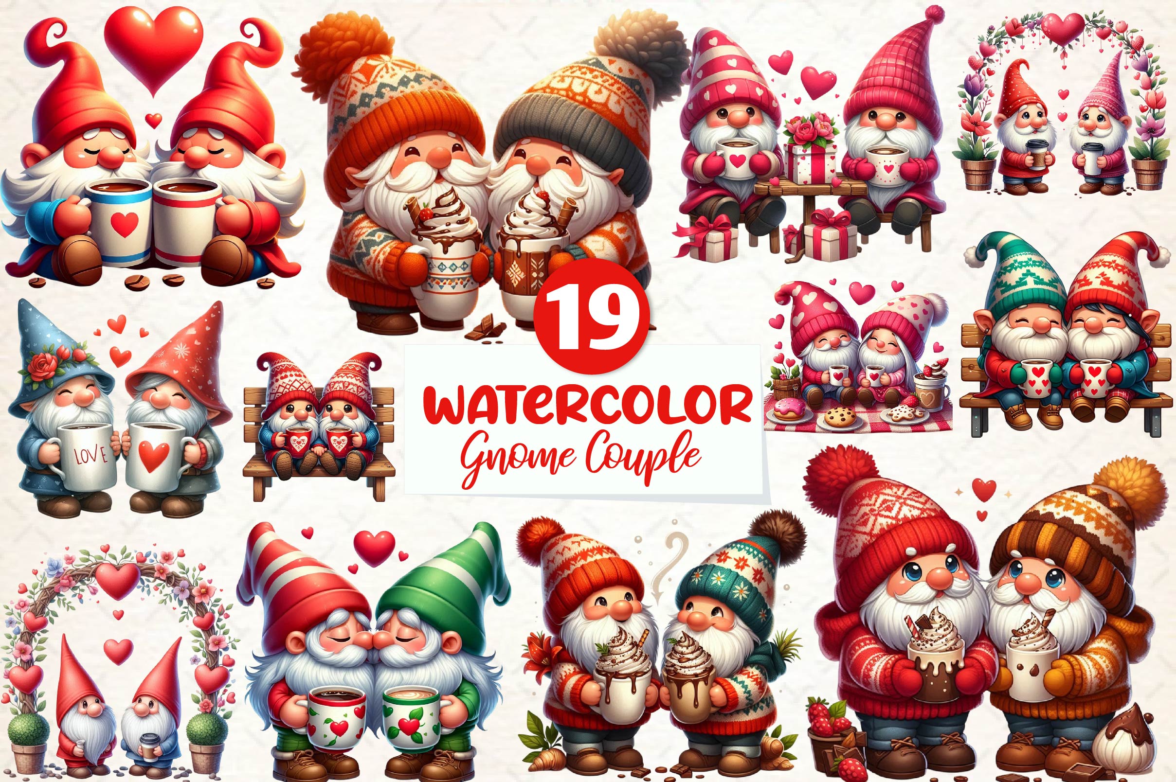 Valentine Gnome Couple Coffee Cup Clipart Bundle - CraftNest - Digital Crafting and Art