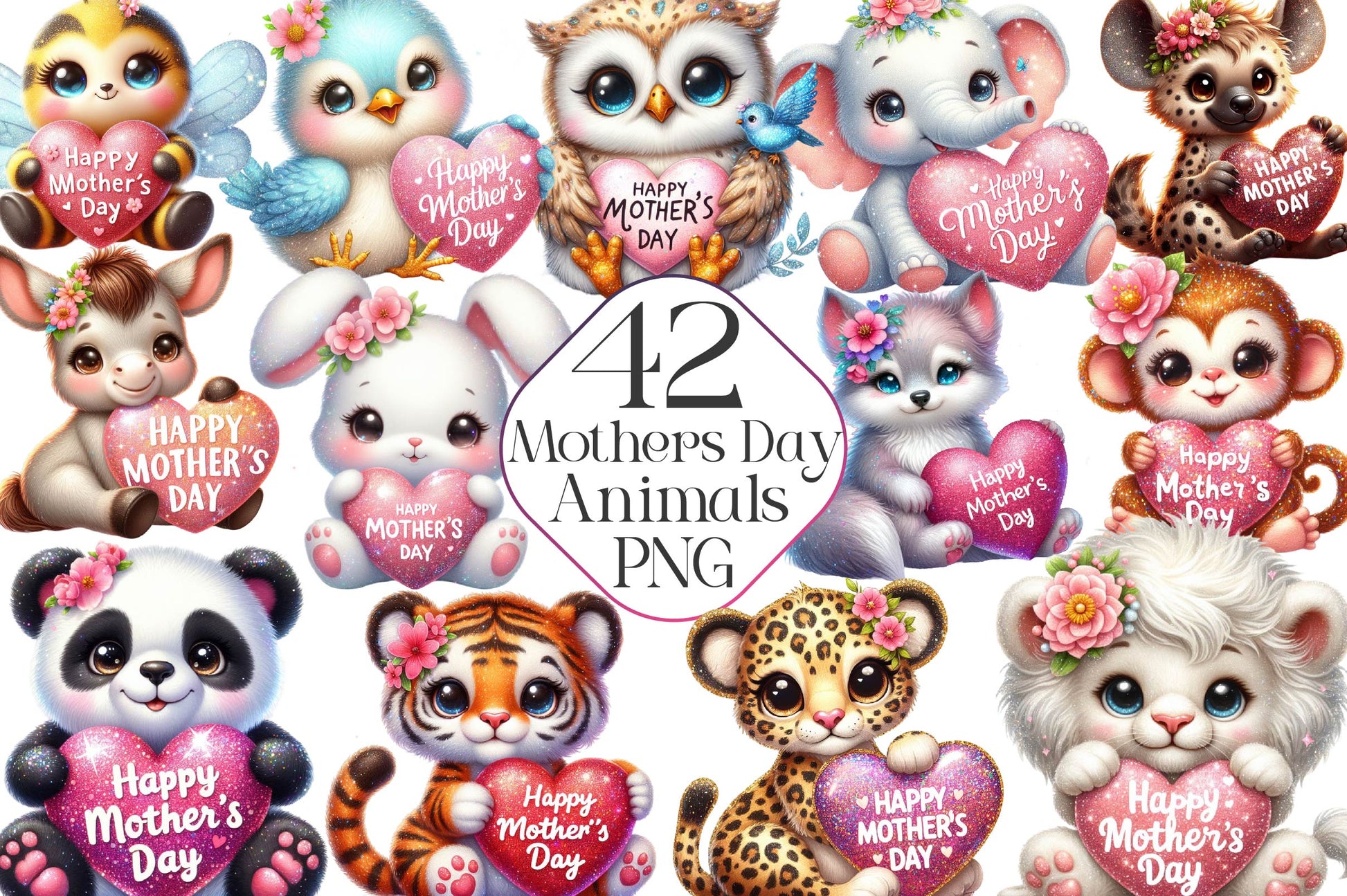 Cute Happy Mothers Day Animals Clipart Bundle - CraftNest - Digital Crafting and Art
