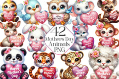 Cute Happy Mothers Day Animals Clipart Bundle - CraftNest - Digital Crafting and Art