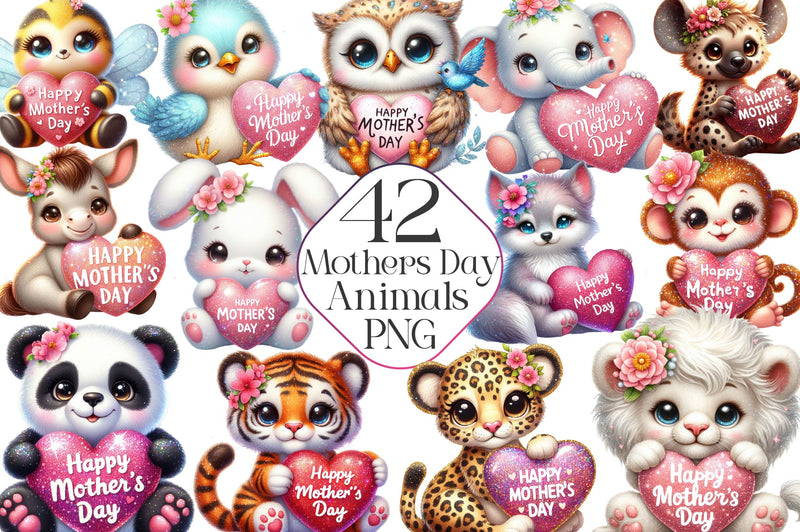 Cute Happy Mothers Day Animals Clipart Bundle - CraftNest - Digital Crafting and Art