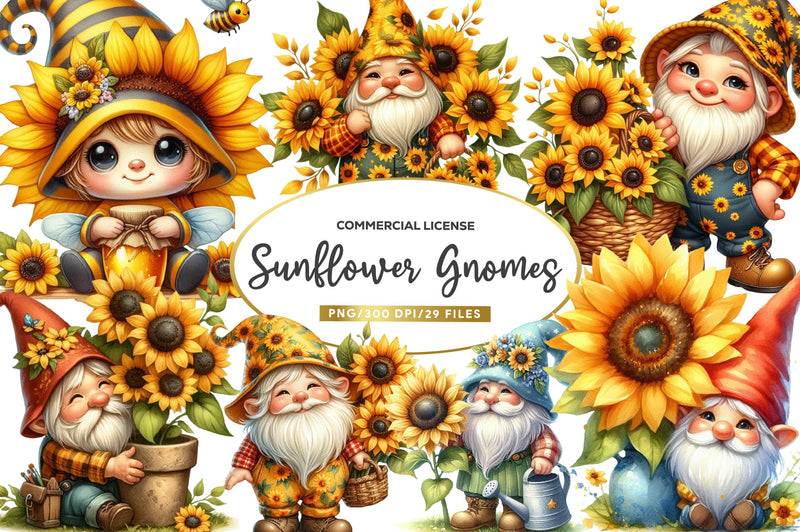 Sunflower Gnomes Clipart Bundle 1 - CraftNest - Digital Crafting and Art