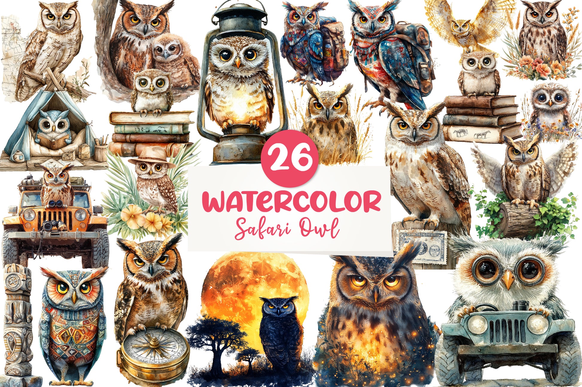Safari Owl Clipart Bundle - CraftNest - Digital Crafting and Art
