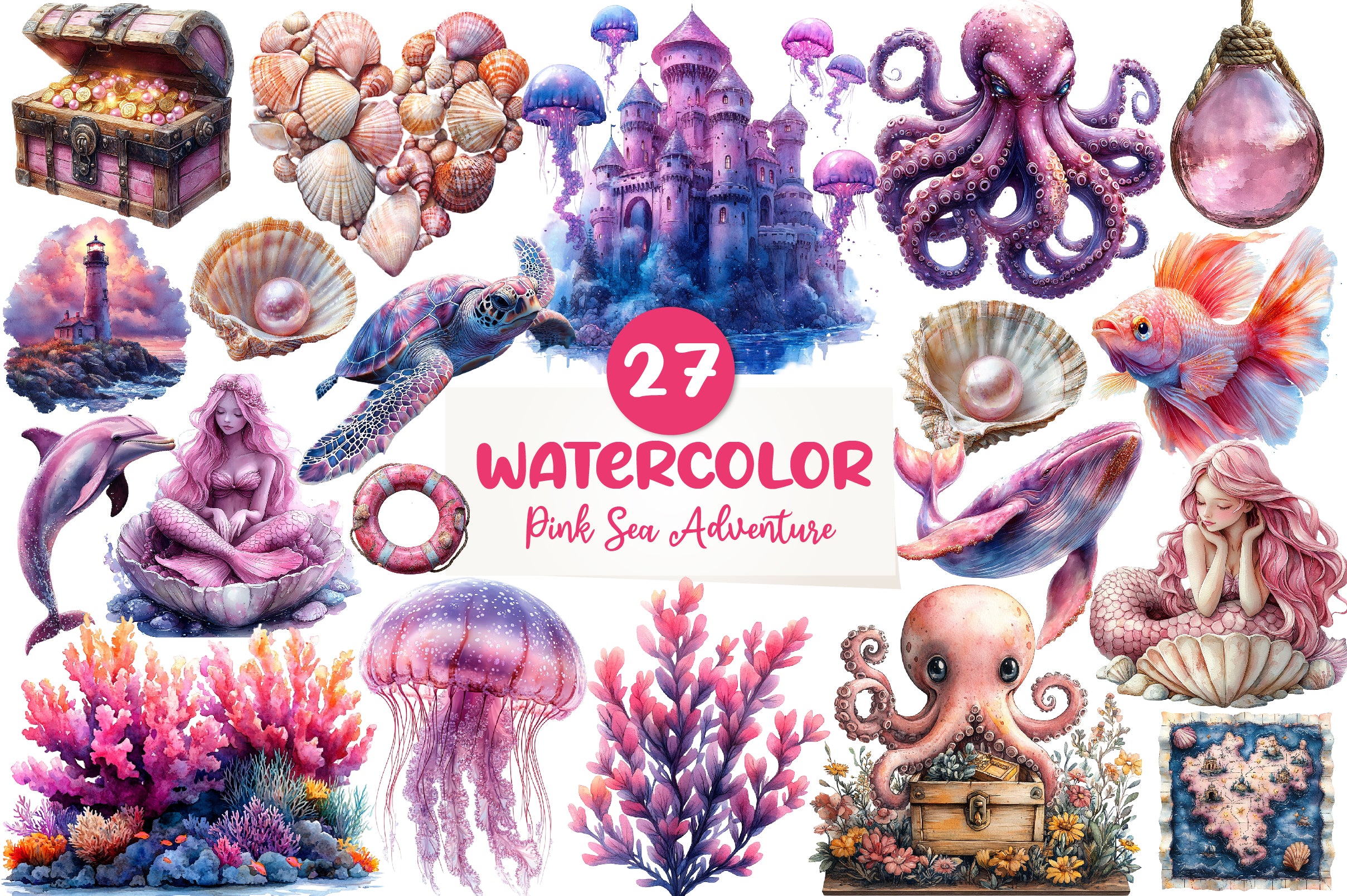 Pink Sea Adventure Clipart Bundle - CraftNest - Digital Crafting and Art