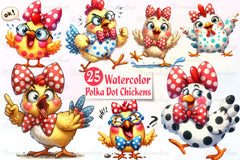 Polka Dot Chickens Bow Clipart Bundle - CraftNest - Digital Crafting and Art