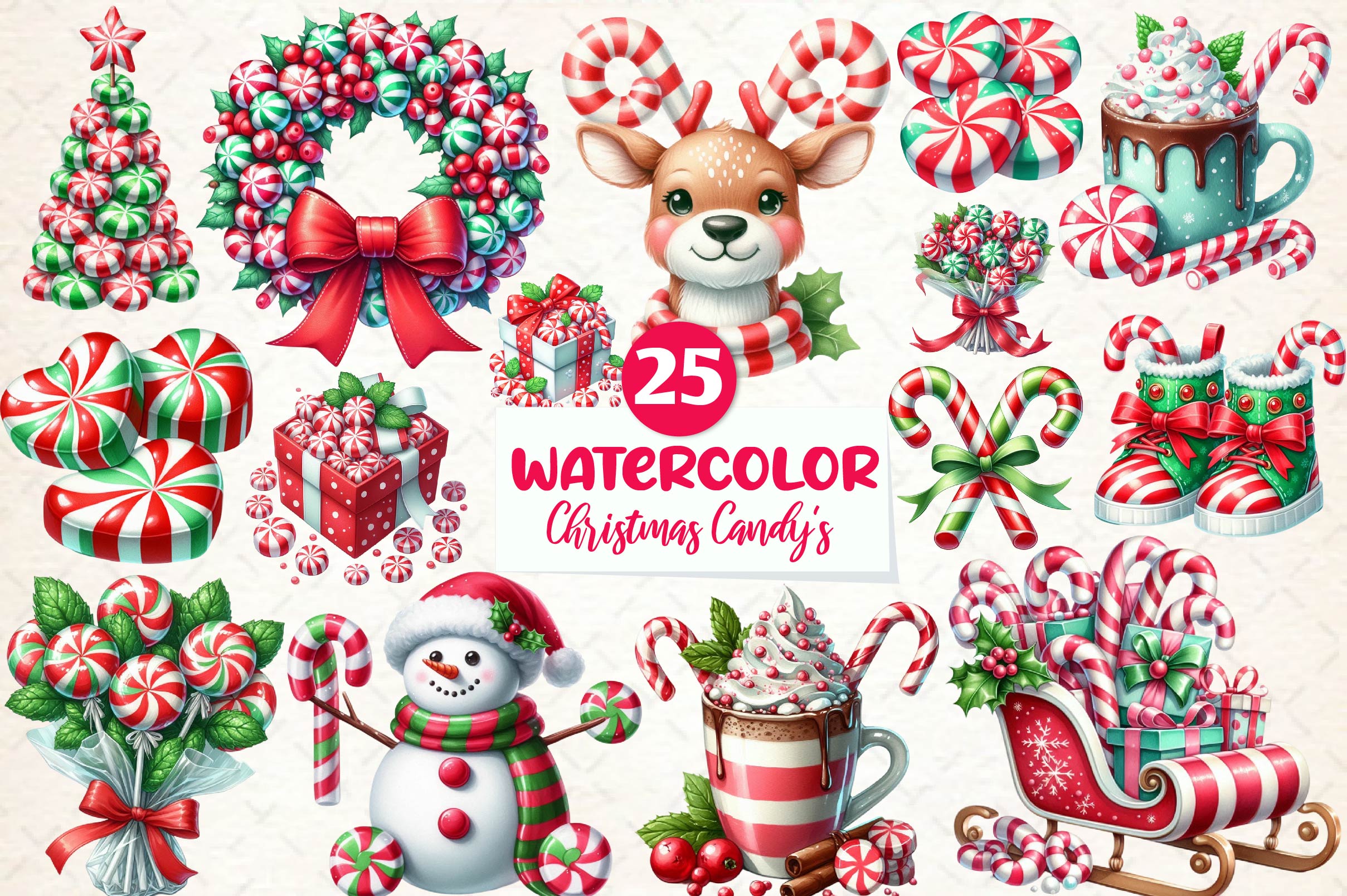 Red Green Christmas Peppermint Candies Clipart Bundle - CraftNest - Digital Crafting and Art