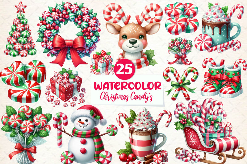 Red Green Christmas Peppermint Candies Clipart Bundle - CraftNest - Digital Crafting and Art