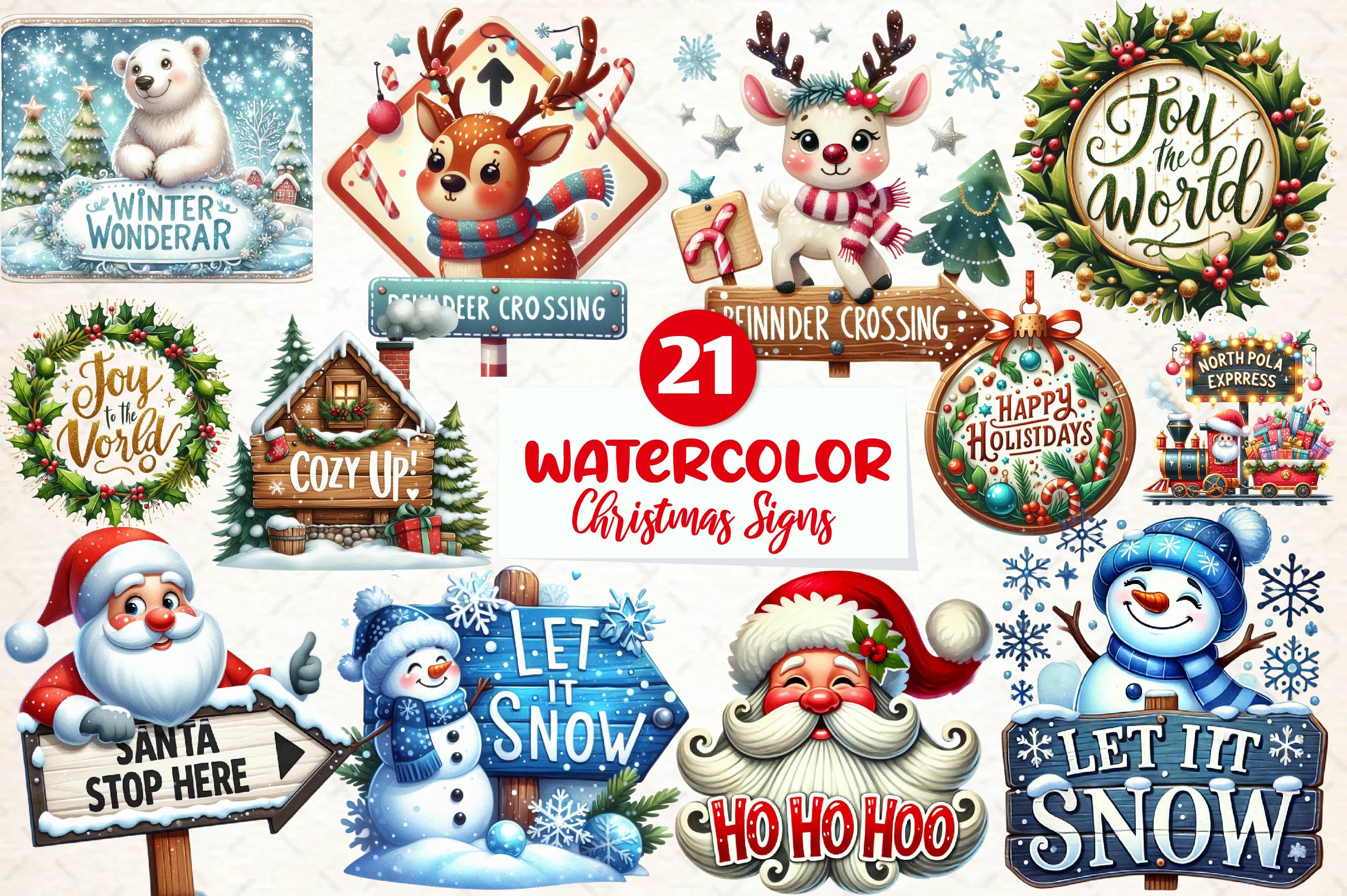 Cute Christmas Signs Clipart Bundle - CraftNest - Digital Crafting and Art