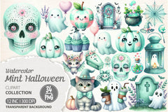 Pastel Mint Halloween Clipart Bundle - CraftNest - Digital Crafting and Art