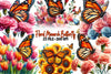 Floral Monarch Butterfly Clipart Bundle