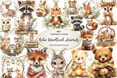Boho Woodland Animals Cute Animals Clipart Bundle - CraftNest - Digital Crafting and Art