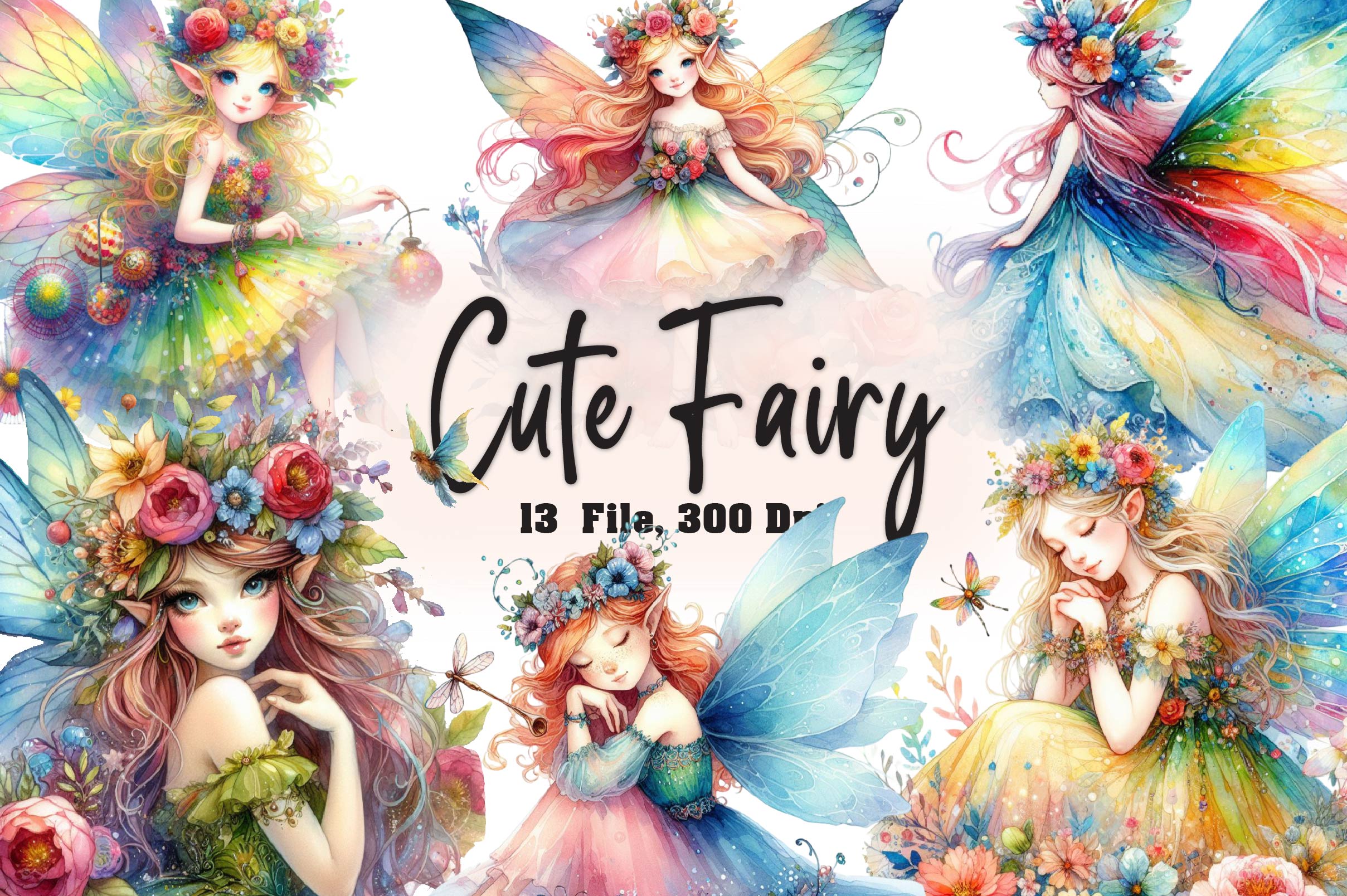 Cute Fairy Clipart Bundle - CraftNest - Digital Crafting and Art