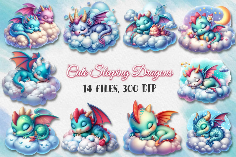 Dragons Cute Sleeping Dragons Clipart Bundle - CraftNest - Digital Crafting and Art