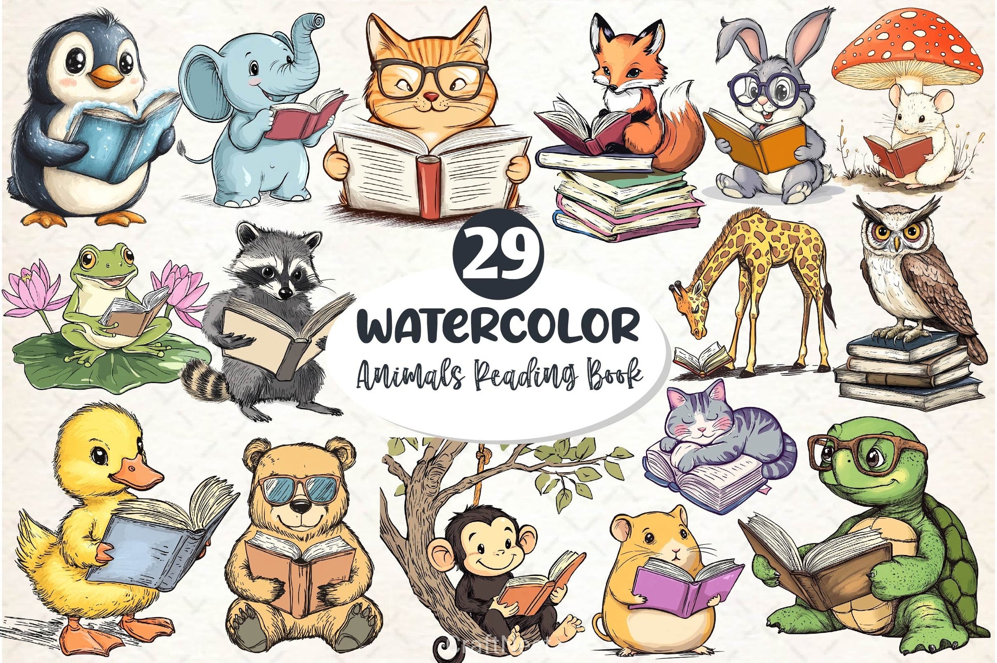 Funny Animals Reading Book Clipart Bundle 3 - CraftNest - Digital Crafting and Art
