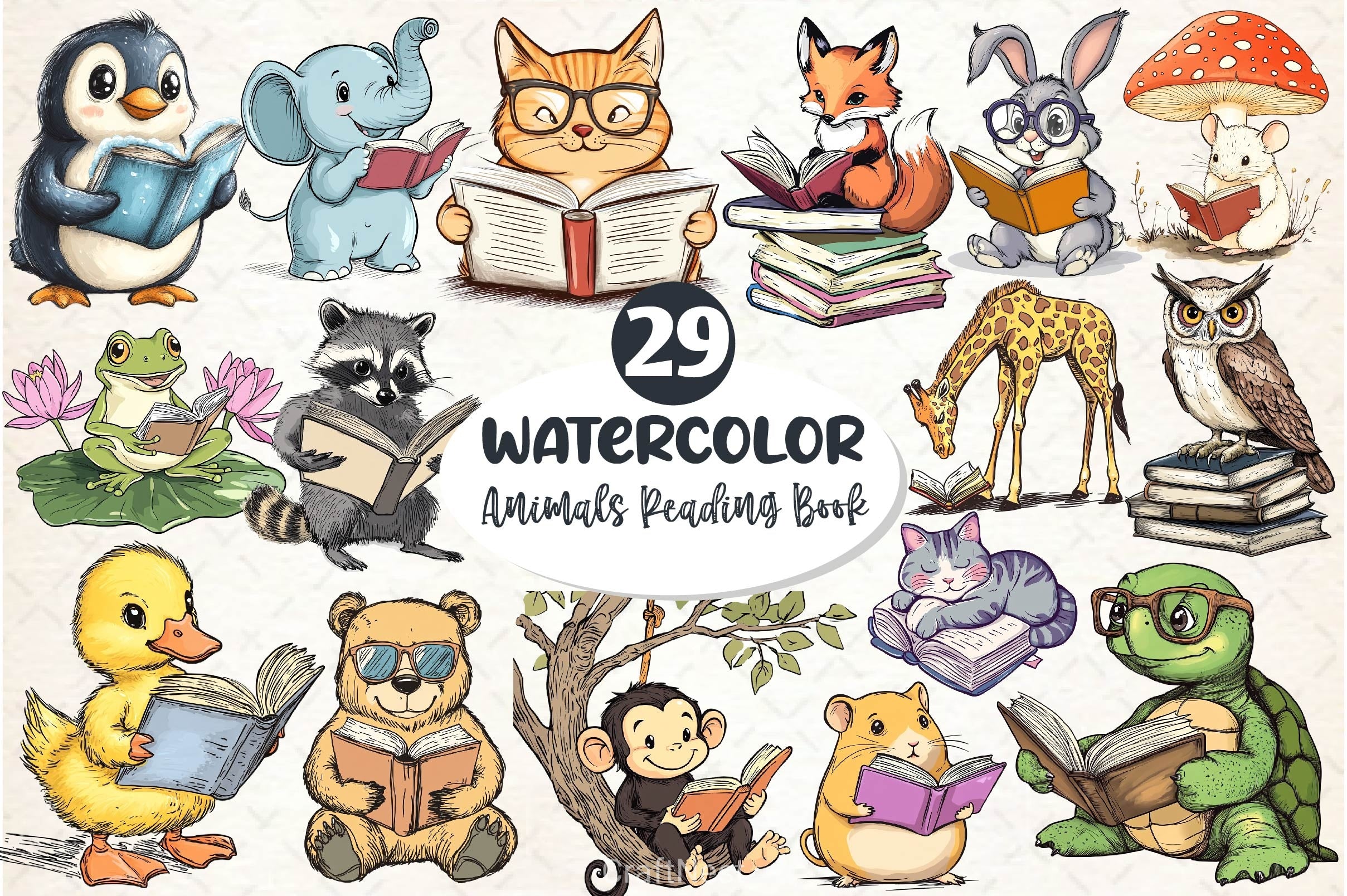 Funny Animals Reading Book Clipart Bundle 3 - CraftNest - Digital Crafting and Art